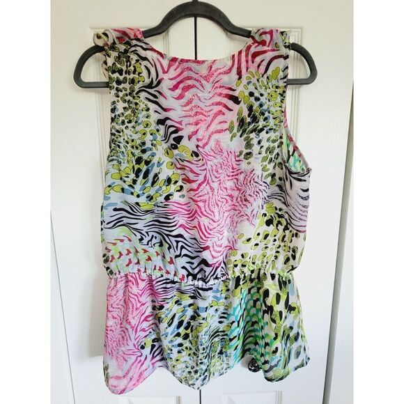 Robert Louis 1X Sleeveless Elastic Waist Floral Stretch Shirt Multi color Ruffle - Picture 2 of 6